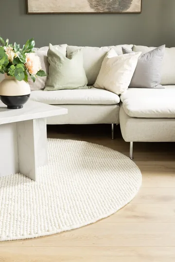 Håndvevd teppe KM Home Bubble rund 160x160 cm Creme - Creme - Tekstiler & tepper - Teppe & matte - Moderne matte - Ullteppe