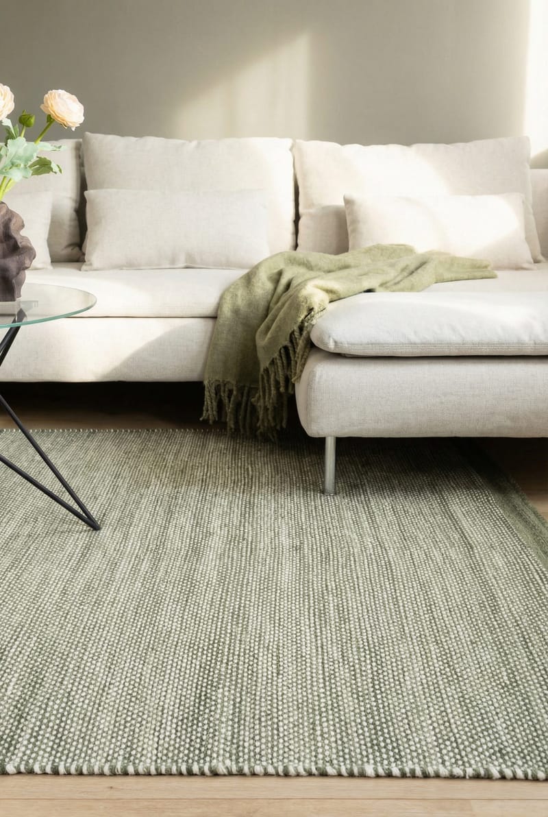 Håndvevd teppe KM Home Sandhamn 160x230 cm Grønn - Grønn - Tekstiler & tepper - Teppe & matte - Moderne matte - Ullteppe