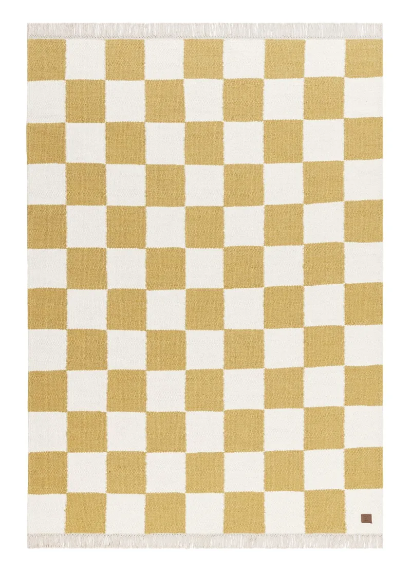 Håndvevd teppe Nordic Check 160x230 cm, Løvegul