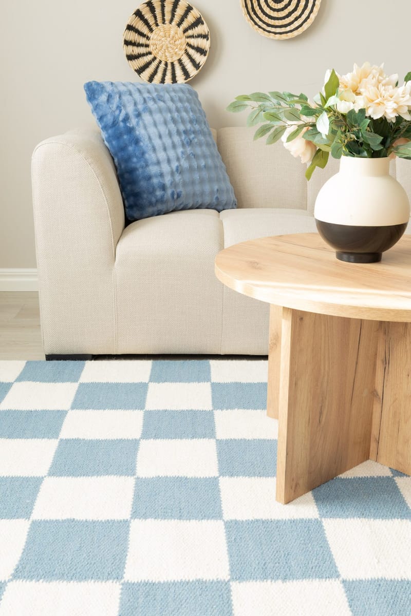 Håndvevd teppe Nordic Check 200x300 cm - Dueblå - Tekstiler & tepper - Teppe & matte - Moderne matte - Ullteppe