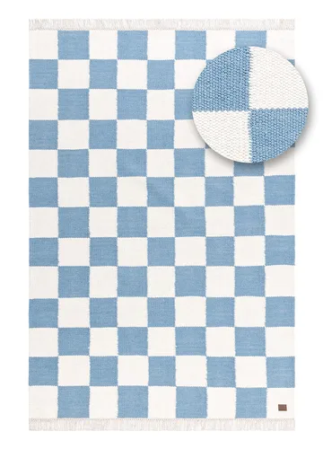 Håndvevd teppe Nordic Check 200x300 cm - Dueblå - Tekstiler & tepper - Teppe & matte - Moderne matte - Ullteppe