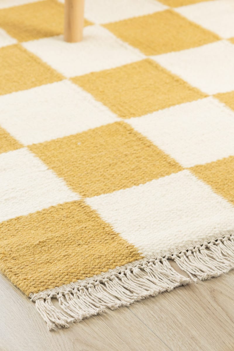 Håndvevd teppe Nordic Check 200x300 cm - Løvegul - Tekstiler & tepper - Teppe & matte - Moderne matte - Ullteppe