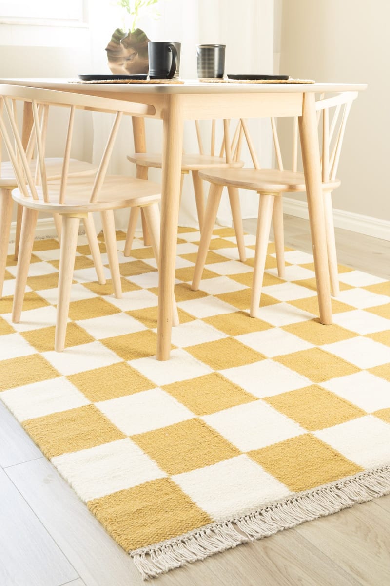 Håndvevd teppe Nordic Check 200x300 cm - Løvegul - Tekstiler & tepper - Teppe & matte - Moderne matte - Ullteppe