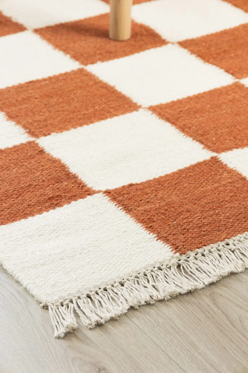 Håndvevd teppe Nordic Check 200x300 cm - Terrakotta - Tekstiler & tepper - Teppe & matte - Moderne matte - Ullteppe