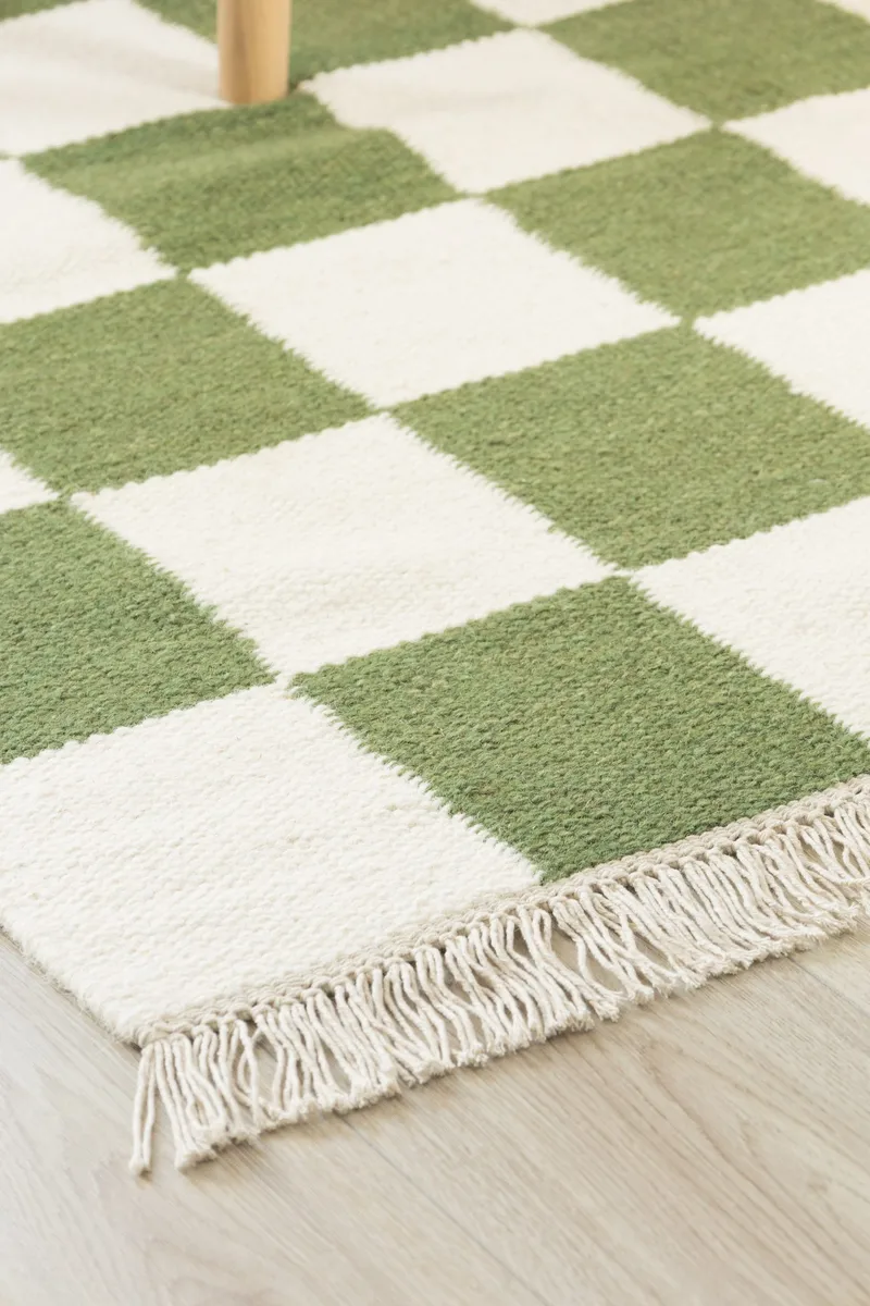 Håndvevd teppe Nordic Check 240x340 cm - Smaragdgrønn - Tekstiler & tepper - Teppe & matte - Moderne matte - Ullteppe