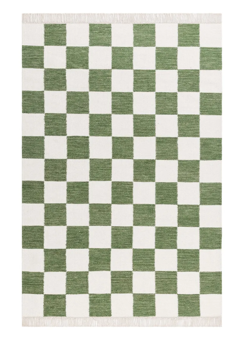 Håndvevd teppe Nordic Check 240x340 cm, Smaragdgrønn