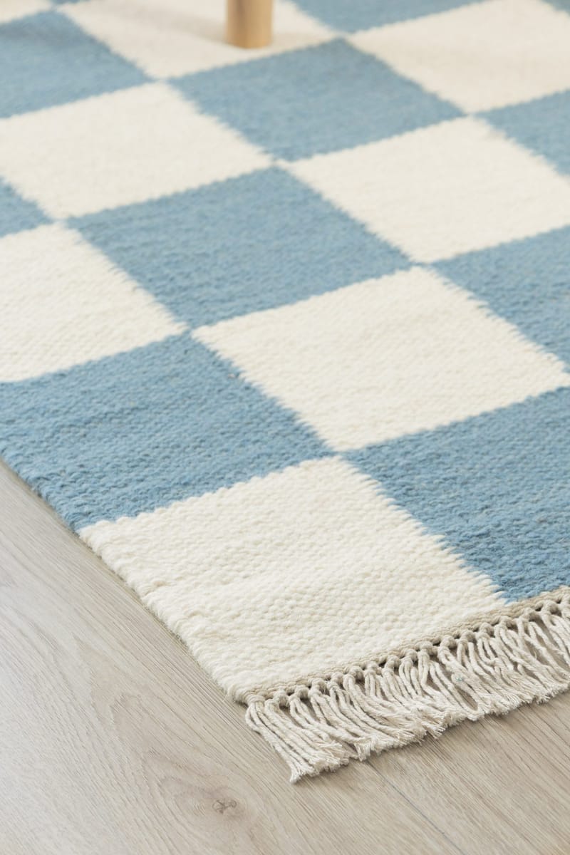 Håndvevd teppe Nordic Check 75x200 cm - Dueblå - Tekstiler & tepper - Teppe & matte - Moderne matte - Ullteppe