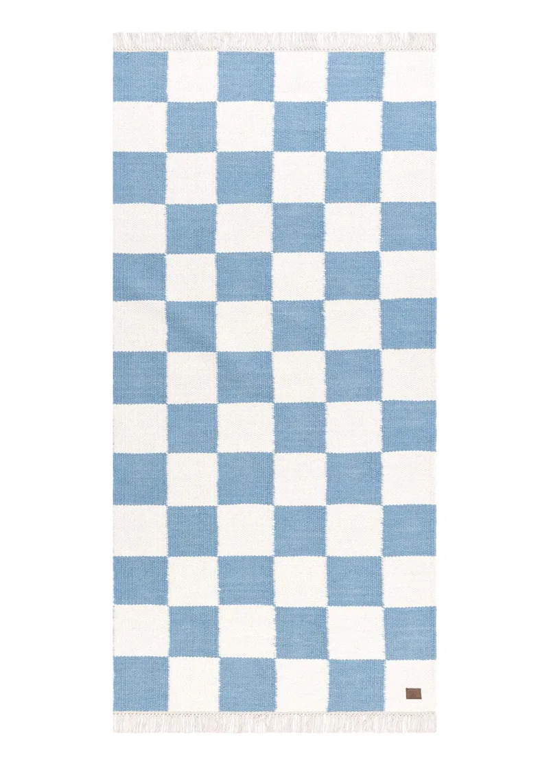 Håndvevd teppe Nordic Check 75x200 cm, Dueblå