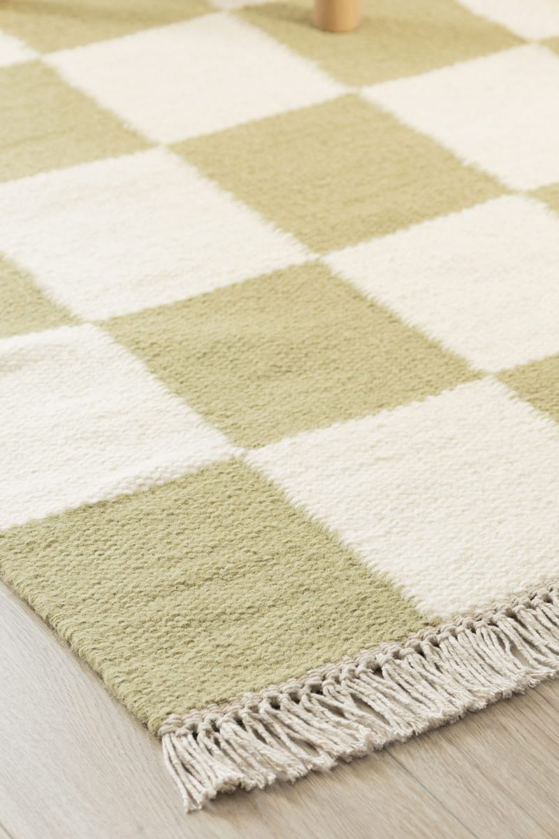 Håndvevd teppe Nordic Check 75x200 cm - Grønn - Tekstiler & tepper - Teppe & matte - Moderne matte - Ullteppe