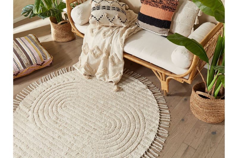 Halfeti Ryeteppe 140 cm Rund - Beige - Tekstiler & tepper - Teppe & matte - Moderne matte - Ryetepper