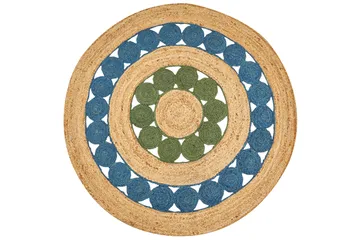 Hovit Juteteppe 140 cm Rund - Blå - Tekstiler & tepper - Teppe & matte - Moderne matte - Jutematter & hampematter