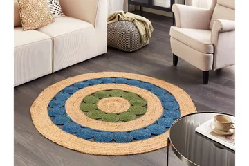 Hovit Juteteppe 140 cm Rund - Blå - Tekstiler & tepper - Teppe & matte - Moderne matte - Jutematter & hampematter