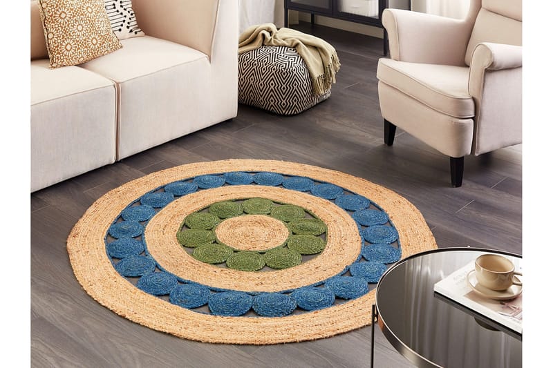 Hovit Juteteppe 140 cm Rund - Blå - Tekstiler & tepper - Teppe & matte - Moderne matte - Jutematter & hampematter