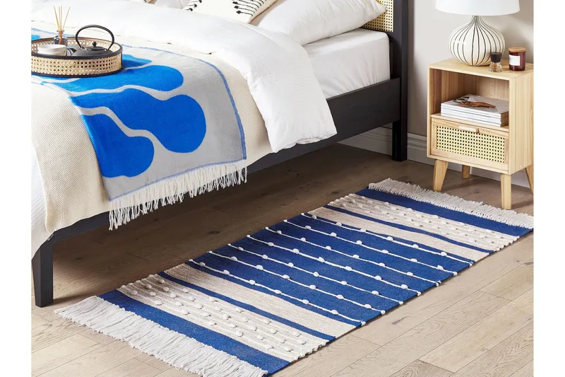 Kondhali Ryeteppe 80x150 cm - Blå - Tekstiler & tepper - Teppe & matte - Moderne matte - Bomullsmatter