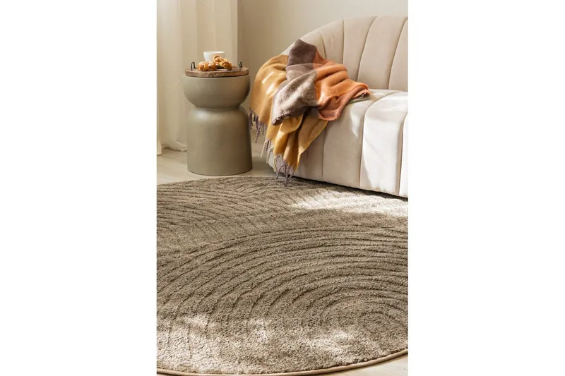 Maskinvevd teppe Genova Zen Rund - 160x160 cm, Mokka - Tekstiler & tepper - Teppe & matte - Moderne matte - Friezematte
