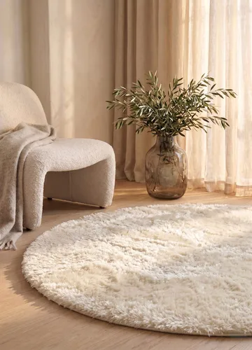 Maskinvevd teppe KM Home Novelle RUNDT 120x120 Creme - Creme - Tekstiler & tepper - Teppe & matte - Moderne matte - Ryetepper