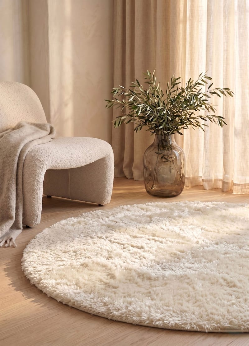 Maskinvevd teppe KM Home Novelle RUNDT 120x120 Creme - Creme - Tekstiler & tepper - Teppe & matte - Moderne matte - Ryetepper