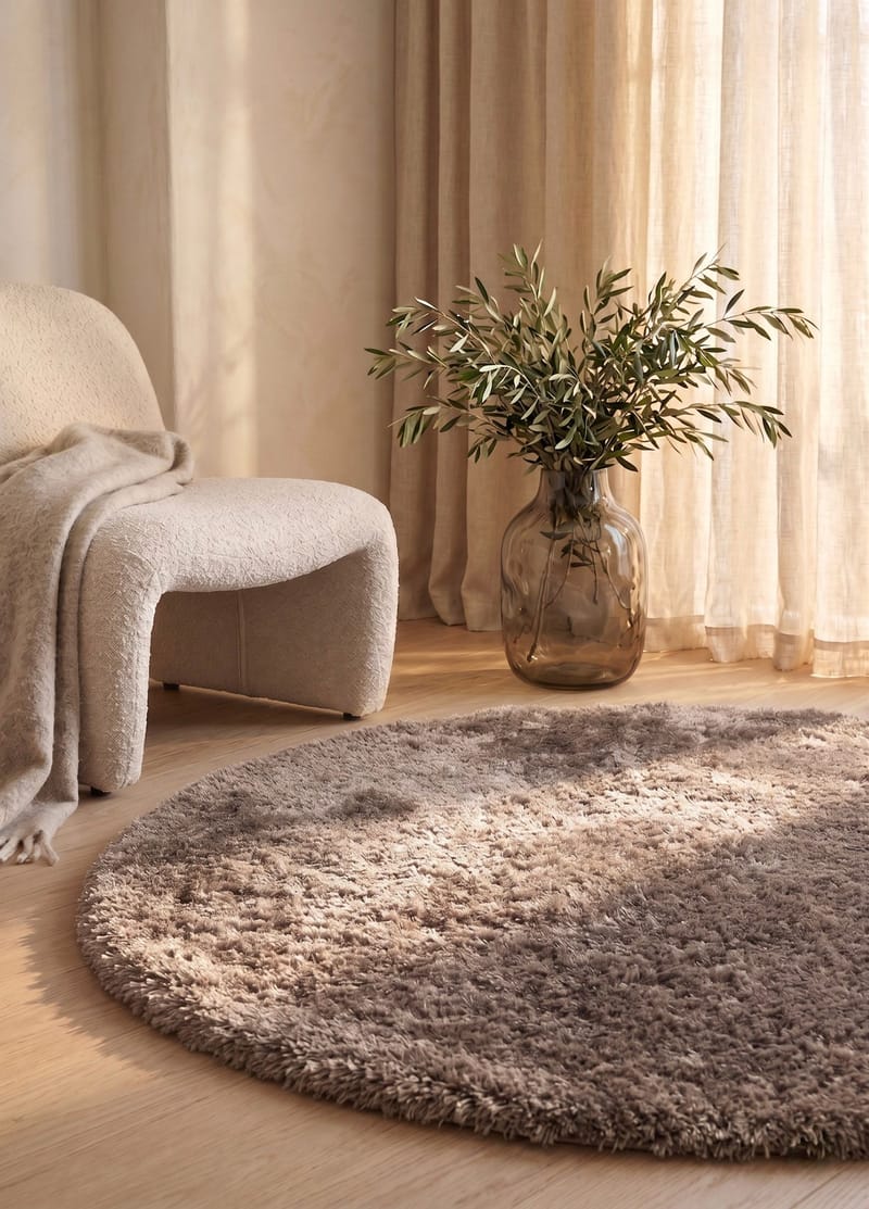Maskinvevd teppe KM Home Novelle RUNDT 160x160 Grå - Grå - Tekstiler & tepper - Teppe & matte - Moderne matte - Ryetepper
