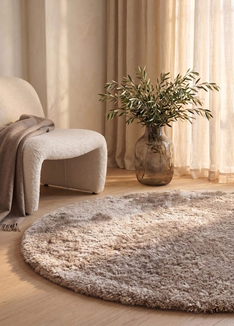 Maskinvevd teppe KM Home Novelle RUNDT 160x160 Lin - Lin - Tekstiler & tepper - Teppe & matte - Moderne matte - Ryetepper