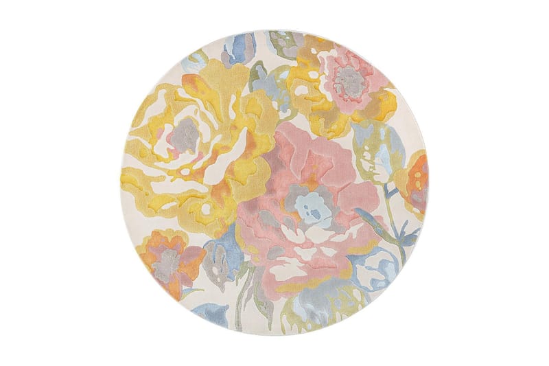 Matte Bloom Flower Rund 200 cm - Flerfarget - Friezematte - Wiltontepper - Store tepper