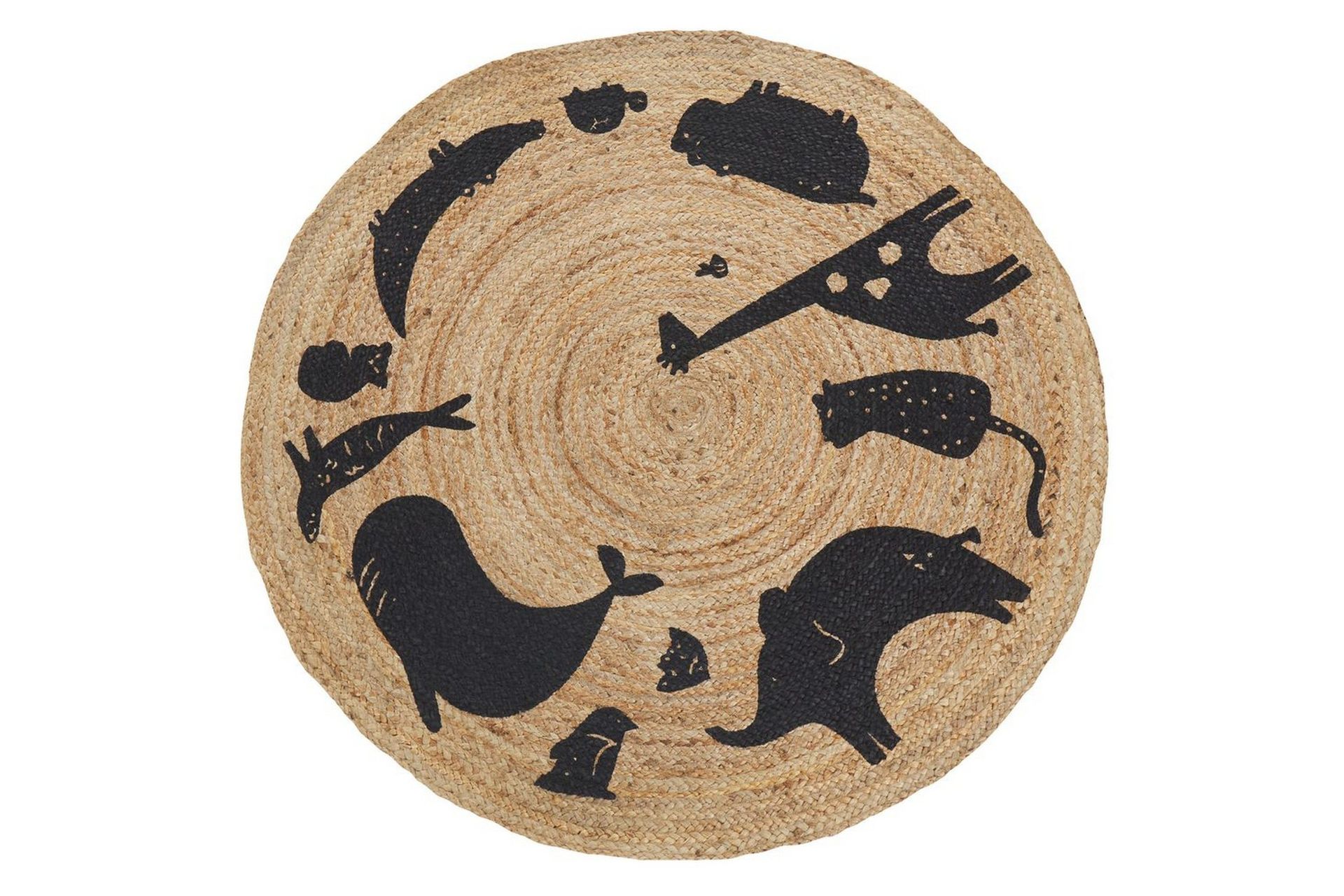 Teppe Beige Jute ø 120 cm Rund form Dyremotiv Bohemsk stil Barnerom Barneteppe Gulvteppe Dekorasjon Tekstiler