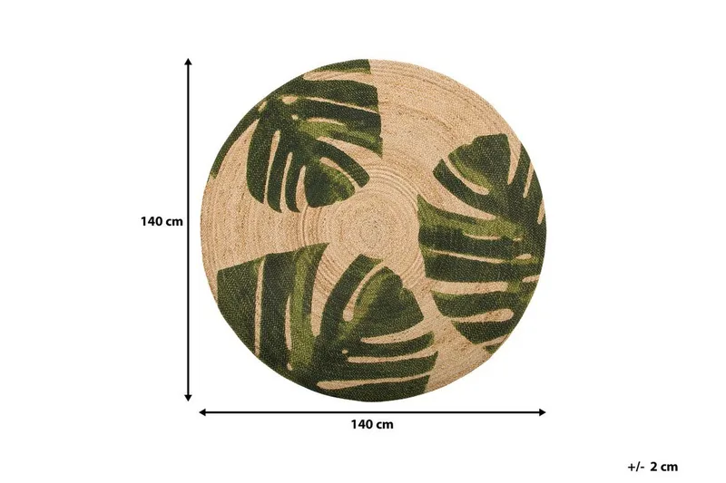 Byner Matte med Monsteramotiv Rund 140 cm - Beige - Tekstiler & tepper - Teppe & matte - Moderne matte - Sisaltepper