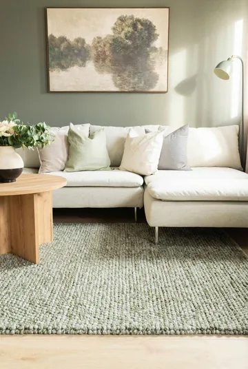 Håndvevd teppe KM Home Bubble kvadrat 300x300 cm Olivengrønn - Olivengrønn - Tekstiler & tepper - Teppe & matte - Moderne matte - Ullteppe