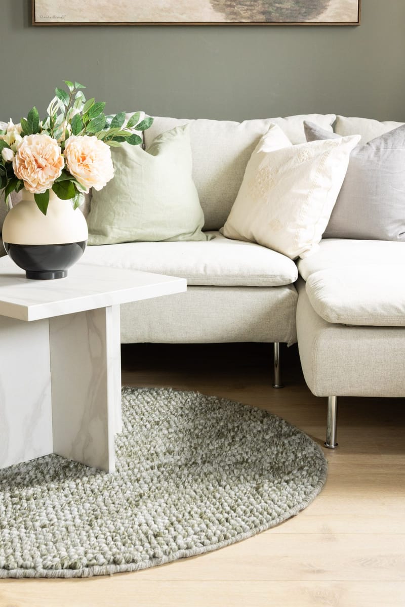 Håndvevd teppe KM Home Bubble rund 120x120 cm Olivengrønn - Olivengrønn - Tekstiler & tepper - Teppe & matte - Moderne matte - Ullteppe