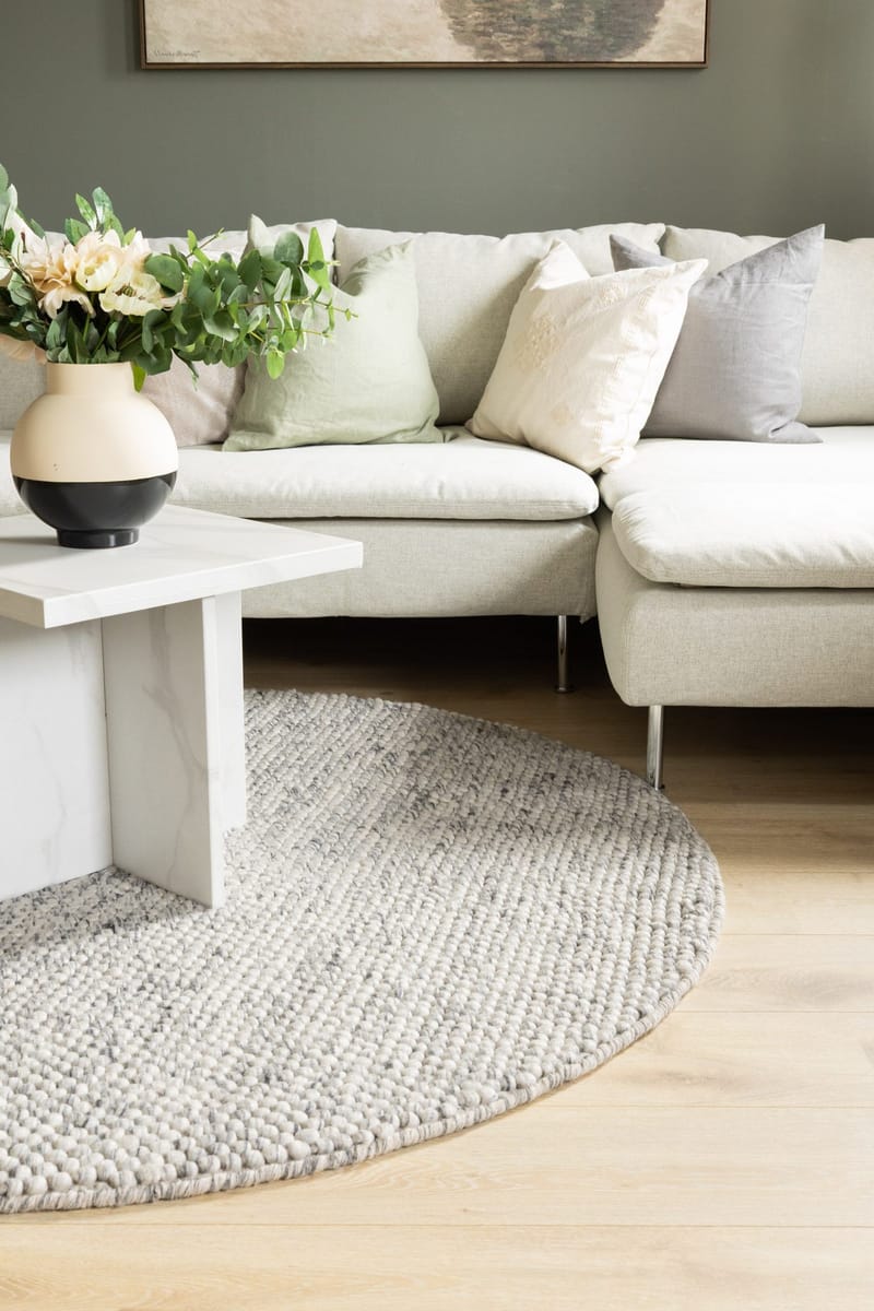Håndvevd teppe KM Home Bubble rund 200x200 cm Grå Melange - Grå Melange - Tekstiler & tepper - Teppe & matte - Moderne matte - Ullteppe