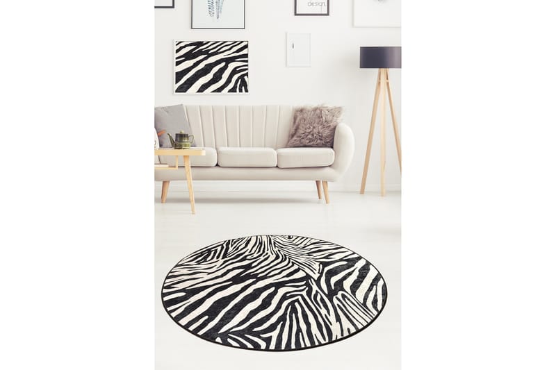 Matte Kanthe Rund 100 cm - Zebra/Fløyel - Friezematte - Wiltontepper