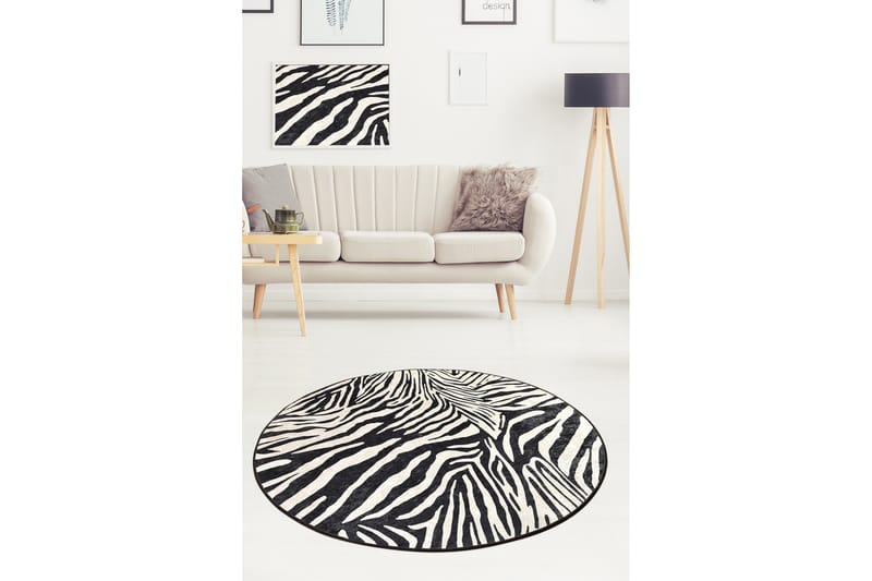 Matte Kanthe Rund 140 cm - Zebra/Fløyel - Friezematte - Wiltontepper