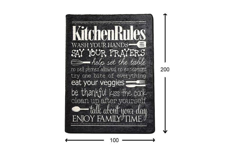 Matte Kjøkken - Svart (100 x 200) - Svart / Fløyel - Tekstiler & tepper - Teppe & matte - Moderne matte - Wiltontepper