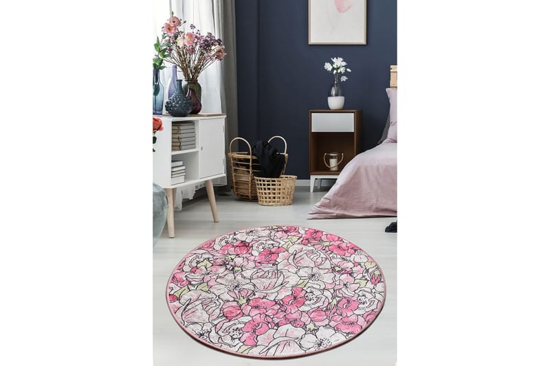 Matte Trandafir Rund 100 cm - Rosa / Fløyel - Friezematte - Wiltontepper