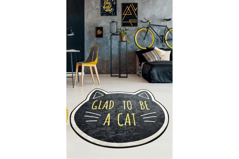 Round Matte Cat Face (140) - Flerfarget/Fløyel - Tekstiler & tepper - Teppe & matte - Moderne matte - Wiltontepper