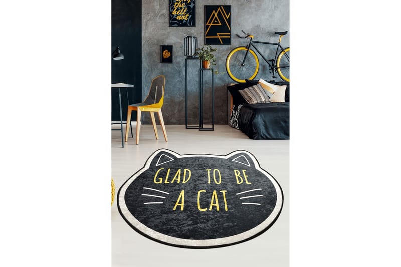 Round Matte Cat Face (140) - Flerfarget/Fløyel - Tekstiler & tepper - Teppe & matte - Moderne matte - Wiltontepper