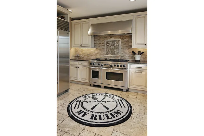 Round Matte My Kitchen (140) - Flerfarget/Fløyel - Tekstiler & tepper - Teppe & matte - Moderne matte - Wiltontepper