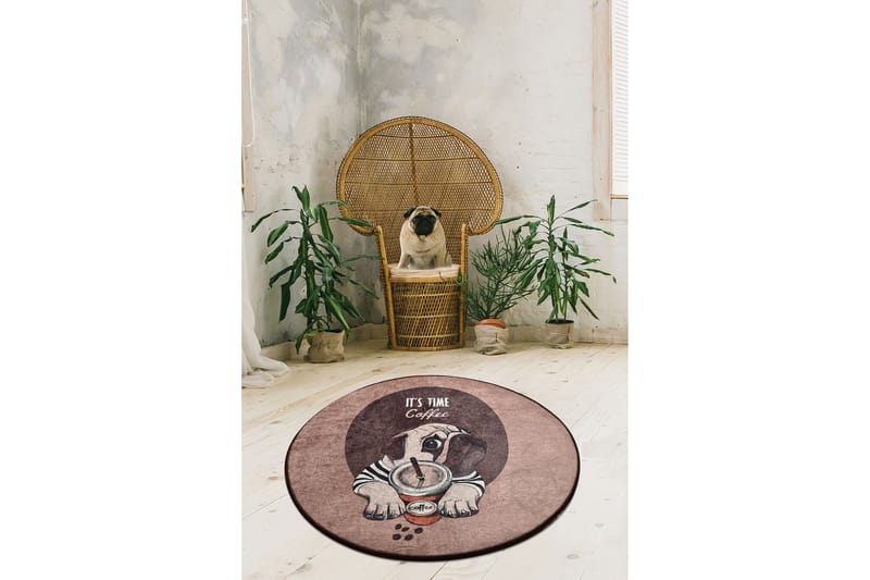 Round Matte Pugs - Coffee, Flerfarget/Fløyel