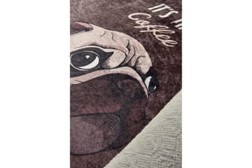 Round Matte Pugs - Coffee - Flerfarget/Fløyel - Tekstiler & tepper - Teppe & matte - Moderne matte - Wiltontepper