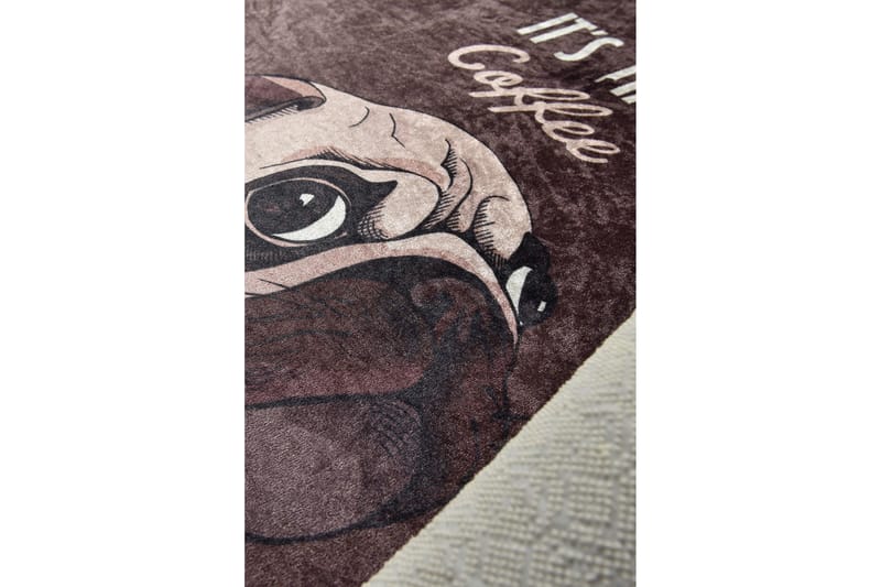 Round Matte Pugs - Coffee - Flerfarget/Fløyel - Tekstiler & tepper - Teppe & matte - Moderne matte - Wiltontepper