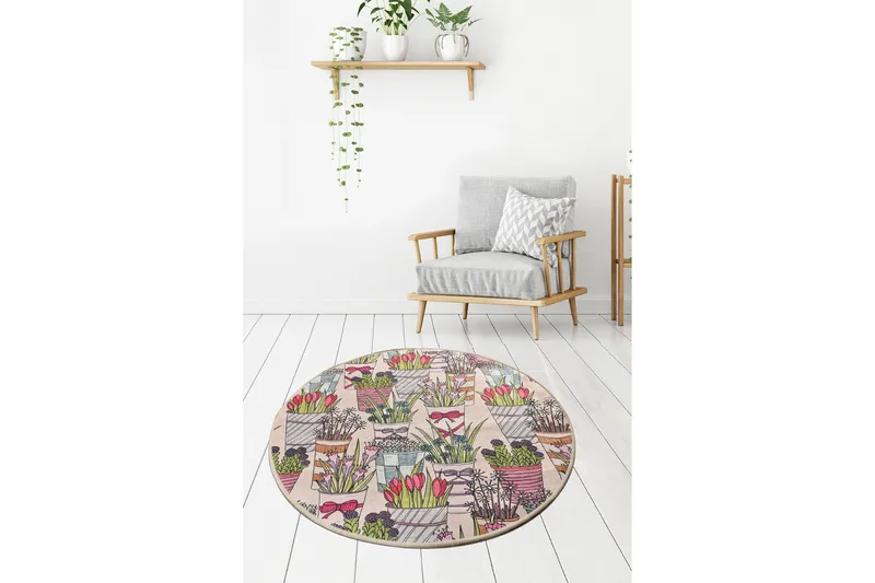 Rund Matte Blomster (100), Flerfarget/Fløyel