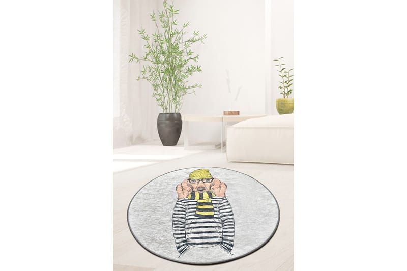 Rund Matte Dog Man (100) - Flerfarget/Fløyel - Tekstiler & tepper - Teppe & matte - Moderne matte - Wiltontepper