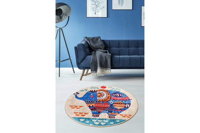 Rund Matte Etnisk (100) - Flerfarget/Fløyel - Tekstiler & tepper - Teppe & matte - Moderne matte - Wiltontepper