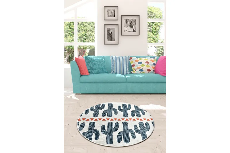 Rund Matte Happy Cactus (100) - Flerfarget/Fløyel - Tekstiler & tepper - Teppe & matte - Moderne matte - Wiltontepper