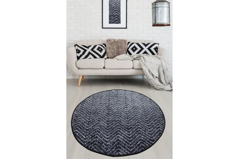 Rund Matte Tessuto DJT (100), Hvit/Svart/Fløyel