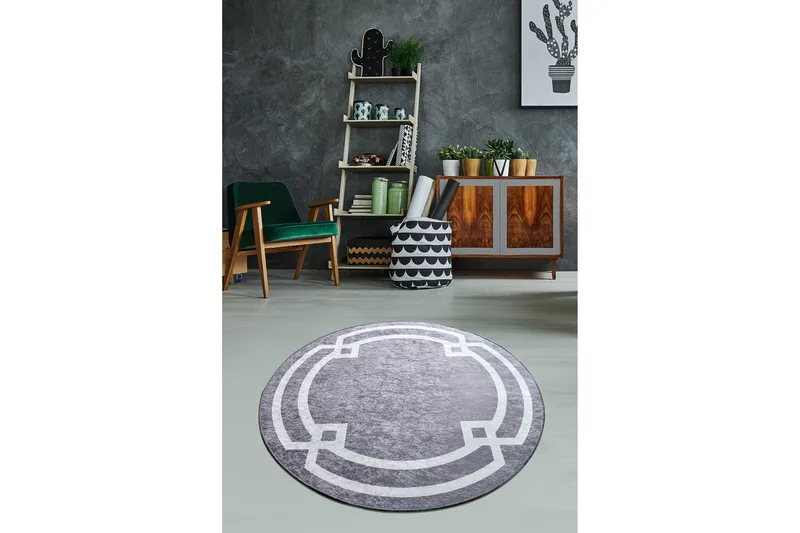 Rund Matte Perla DJT (120), Grå/Hvit/Fløyel