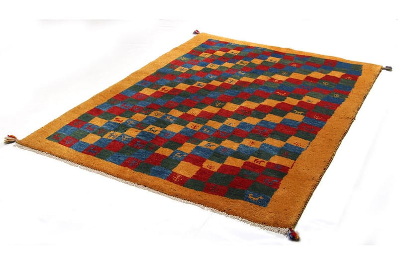 Håndknyttet Gabbeh Shiraz Ull Gull/Blå 131x175 cm - Blå | Gull - Orientalske tepper - Persisk matte