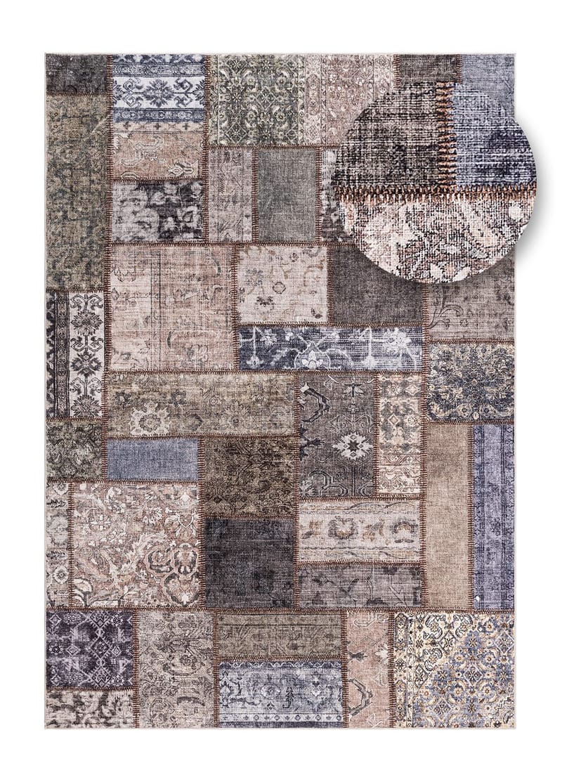 Maskinvevd teppe KM Home Tarfaya Patch RUND 240x240 Smaragdgrønn - Smaragdgrønn - Tekstiler & tepper - Teppe & matte - Orientalske tepper - Patchwork tepper