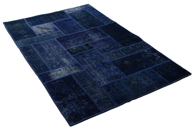 Håndknyttet Lappeteppe Ull/Garn Mørkeblå/Blå 138x214 cm - Mørkeblå|Blå - Patchwork tepper