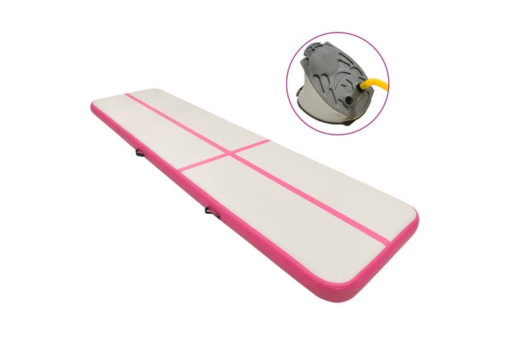 Oppblåsbar gymnastikkmatte med pumpe 800x100x20 cm PVC rosa - Treningsmatte