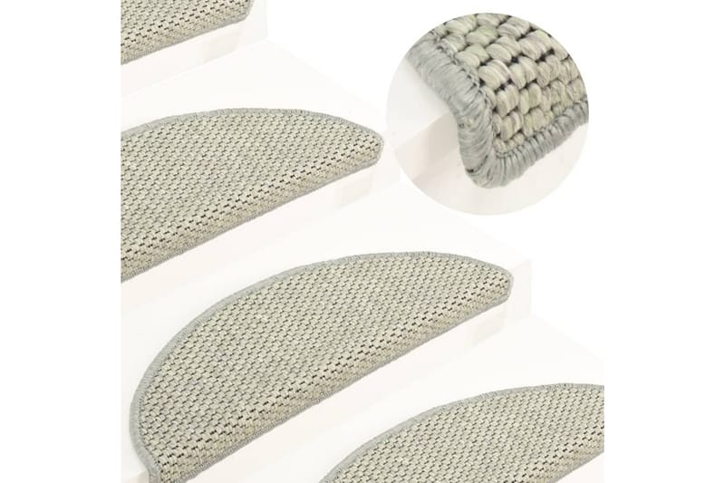 Selvklebende trappematter sisal-utseende 15 stk 56x20 cm grå - Grå - Trappetrinnstepper